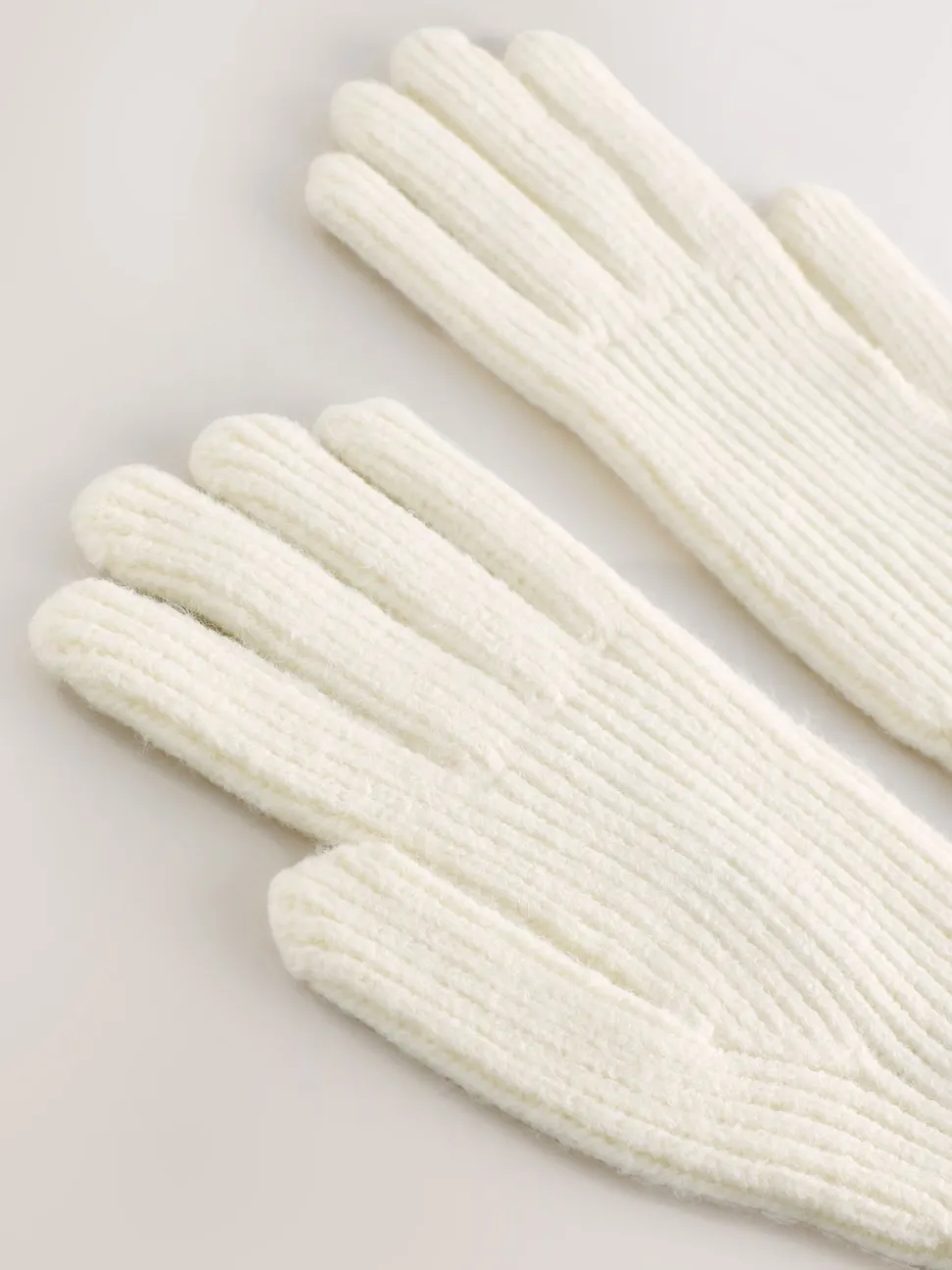 Cream Rib Knit Gloves