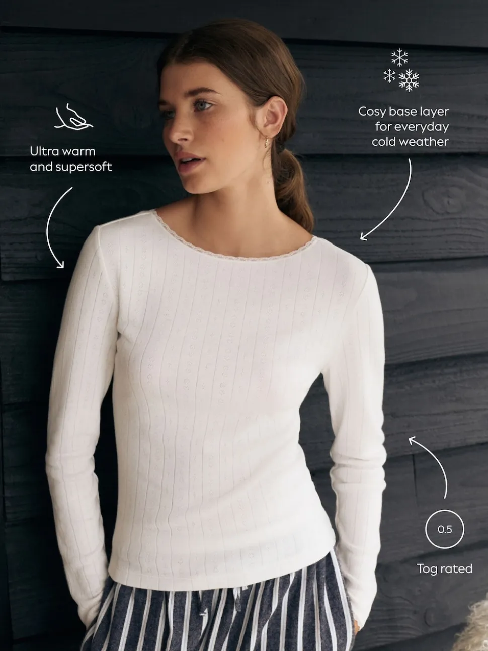 Cream Thermal Maximum Warmth Cosy Pointelle Long Sleeved Top