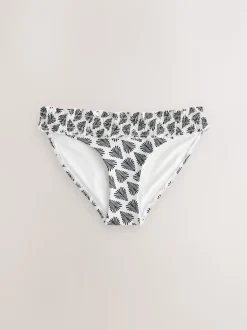 Cream/Black Fan Print Shirred High Leg Bikini Bottoms