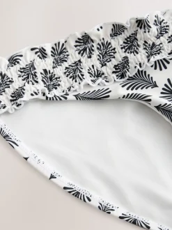 Cream/Black Fan Print Shirred High Leg Bikini Bottoms