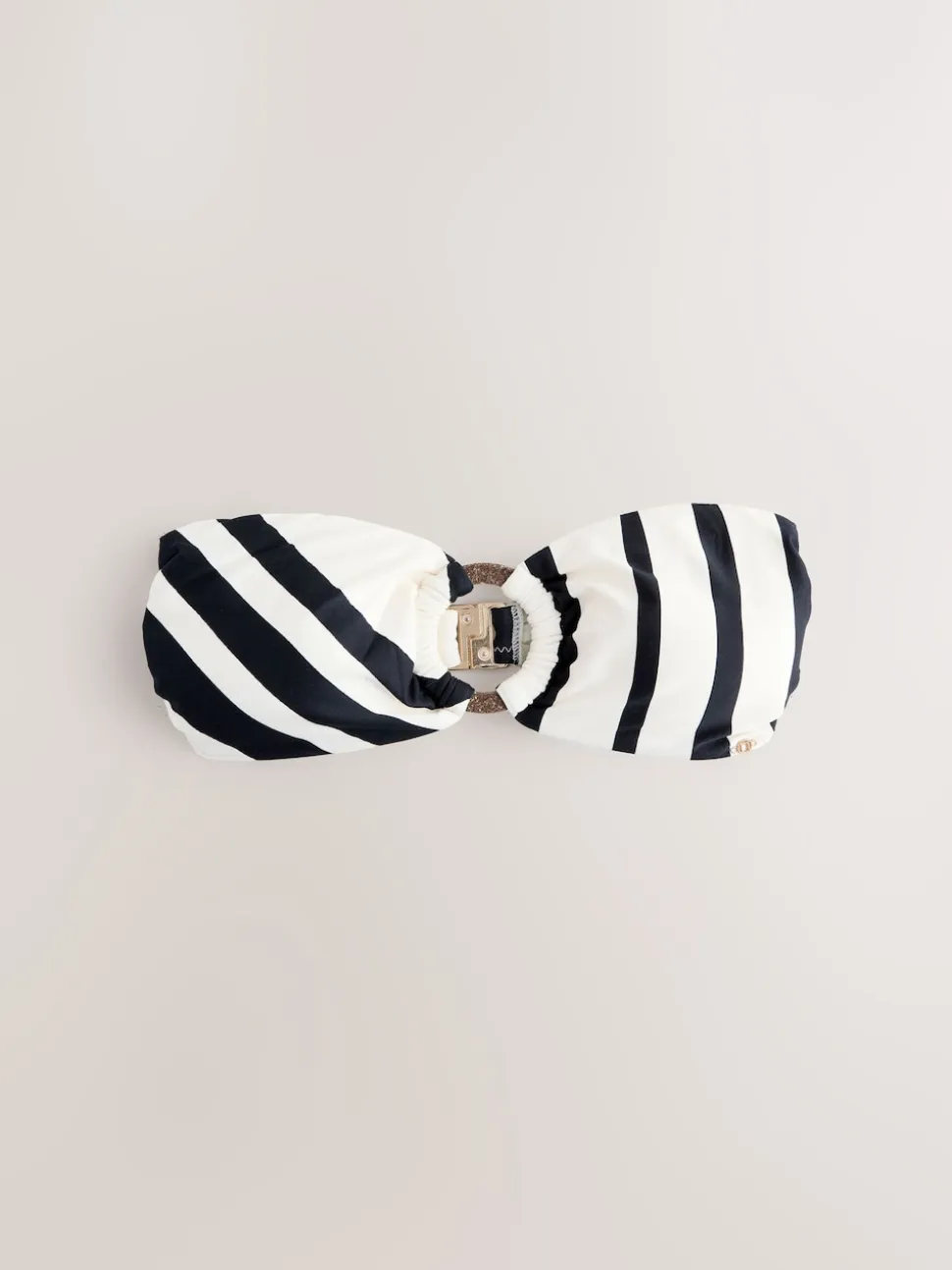 Cream/Black Stripe Hardware Bandeau Bikini Top