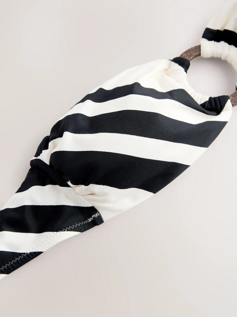 Cream/Black Stripe Hardware Bandeau Bikini Top