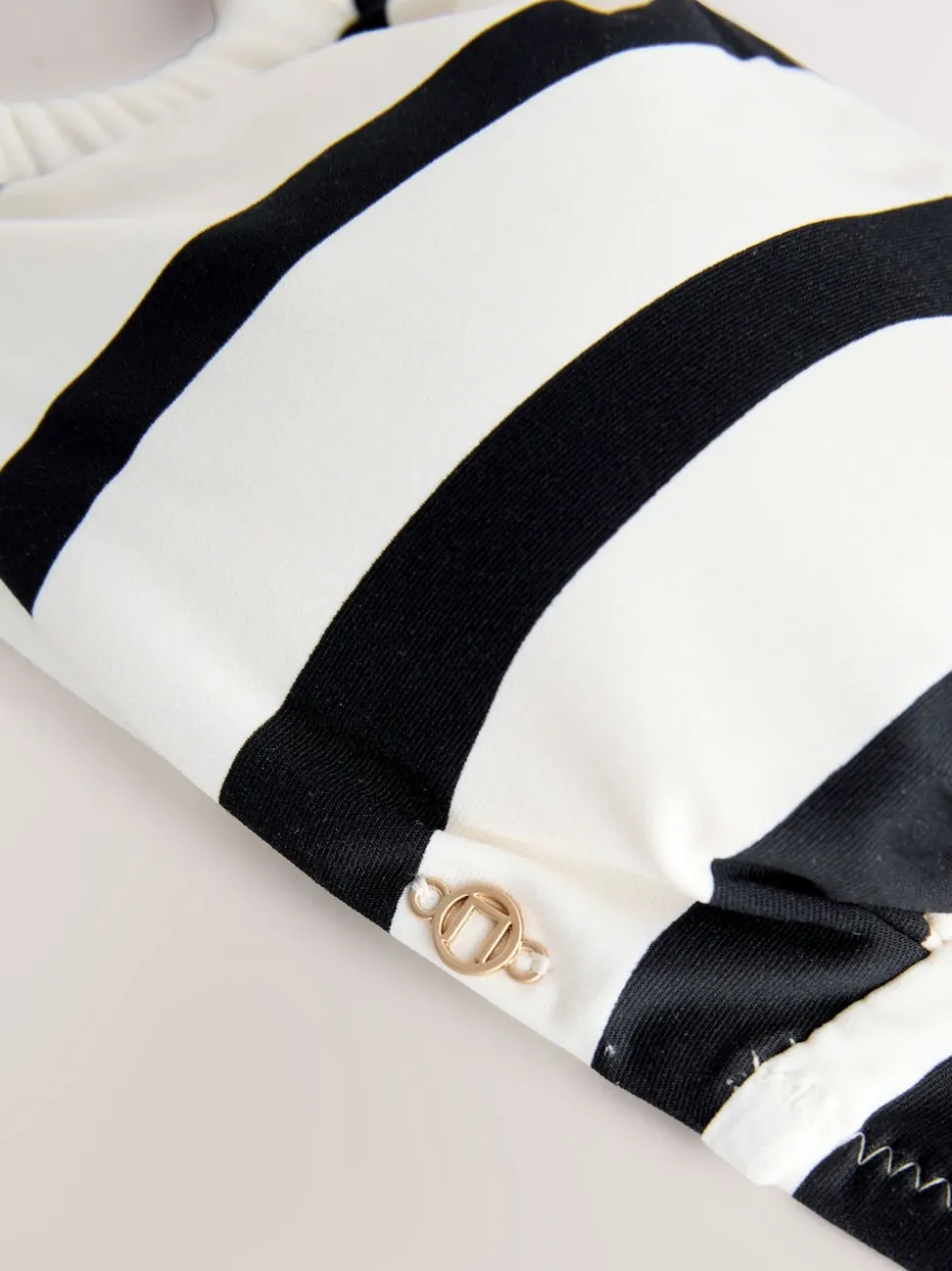 Cream/Black Stripe Hardware Bandeau Bikini Top