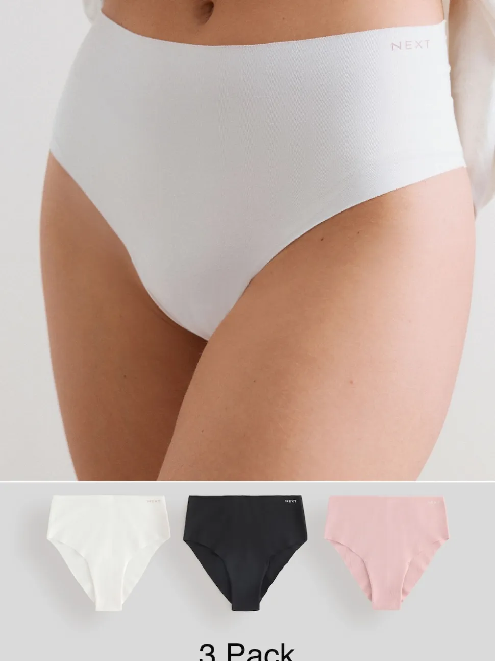 Cream/Pink/Black High Waist High Leg Cotton Rich No VPL Knickers 3 Pack