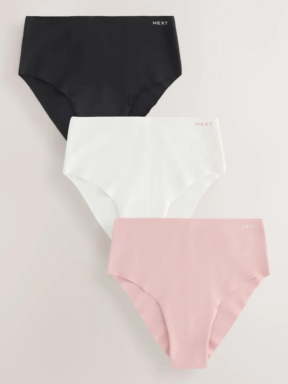 Cream/Pink/Black High Waist High Leg Cotton Rich No VPL Knickers 3 Pack