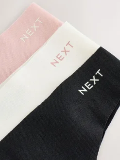Cream/Pink/Black Thong Cotton Rich No VPL Knickers 3 Pack