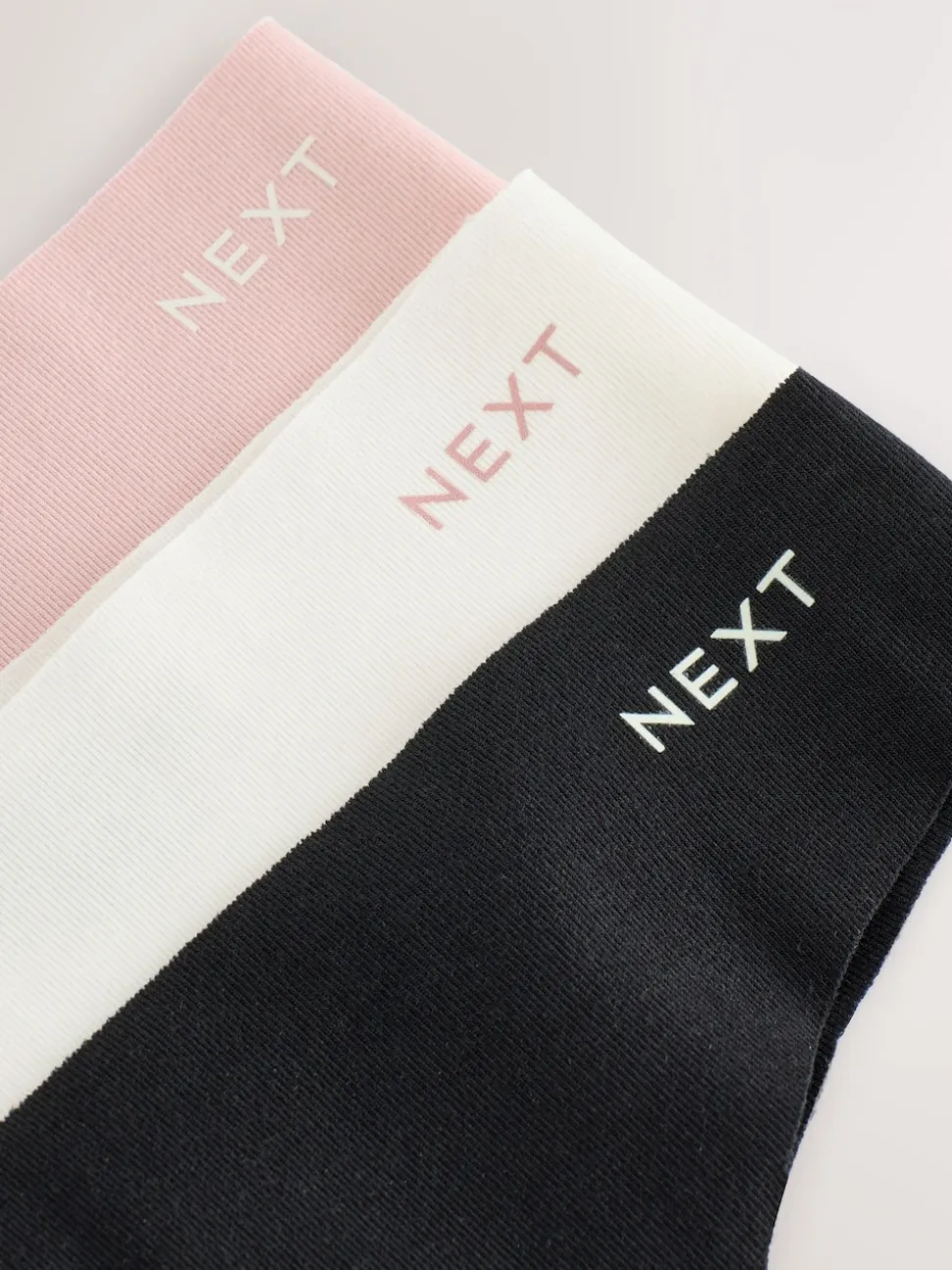 Cream/Pink/Black Thong Cotton Rich No VPL Knickers 3 Pack