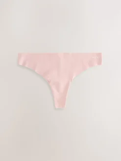 Cream/Pink/Black Thong Cotton Rich No VPL Knickers 3 Pack