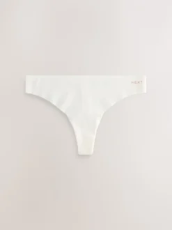 Cream/Pink/Black Thong Cotton Rich No VPL Knickers 3 Pack