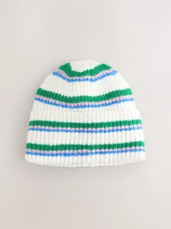 Cream/Pink/Green Knitted Beanie Hat