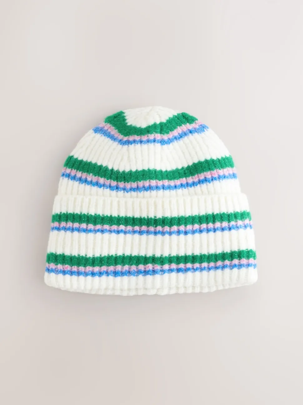 Cream/Pink/Green Knitted Beanie Hat