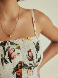 Cream/Red Floral Bandeau Jumpsuit with Linen