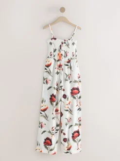 Cream/Red Floral Bandeau Jumpsuit with Linen