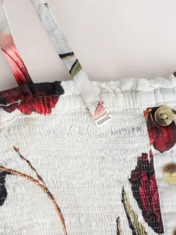 Cream/Red Floral Bandeau Jumpsuit with Linen