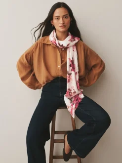 Cream/Red Floral Print Lightweight Scarf