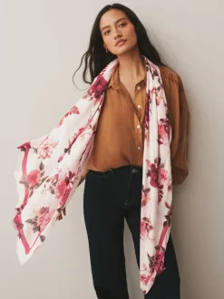 Cream/Red Floral Print Lightweight Scarf