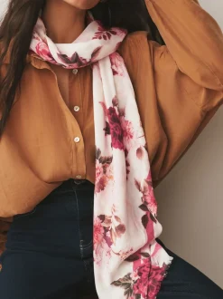 Cream/Red Floral Print Lightweight Scarf