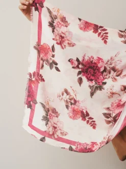 Cream/Red Floral Print Lightweight Scarf
