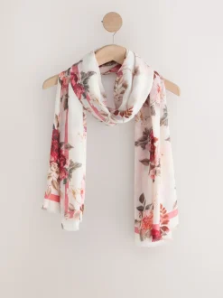Cream/Red Floral Print Lightweight Scarf