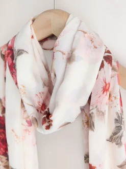 Cream/Red Floral Print Lightweight Scarf