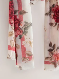 Cream/Red Floral Print Lightweight Scarf
