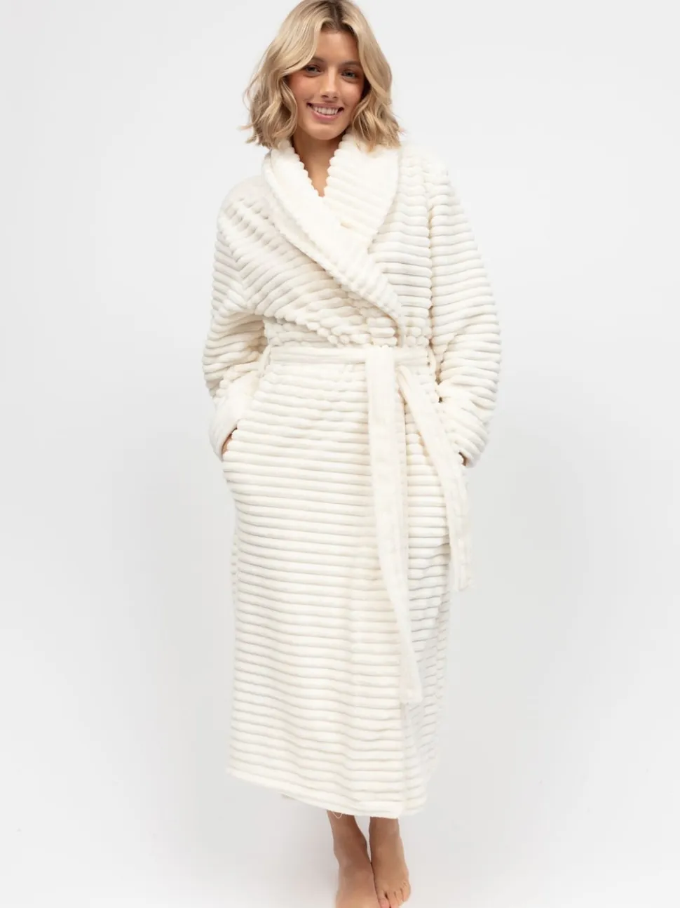 Cyberjammies Cream Striped Sealskin Fleecy Dressing Gown