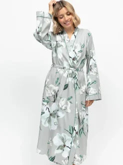 Cyberjammies Grey Floral Print Sleeve Long Dressing Gown