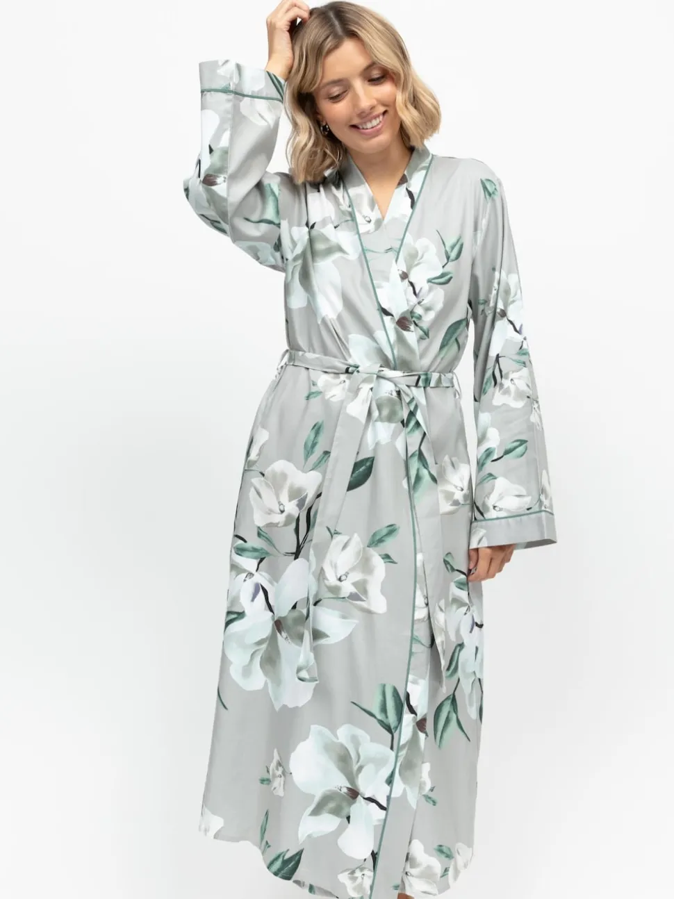 Cyberjammies Grey Floral Print Sleeve Long Dressing Gown