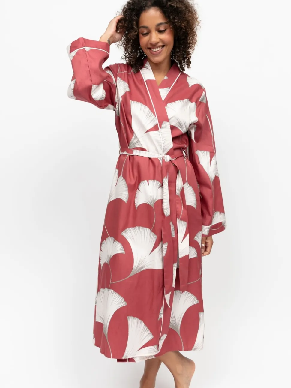 Cyberjammies Orange Big Leaf Print Long Sleeve Dressing Gown