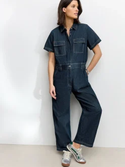 Dark Blue 100% Cotton Maternity Denim Boilersuit