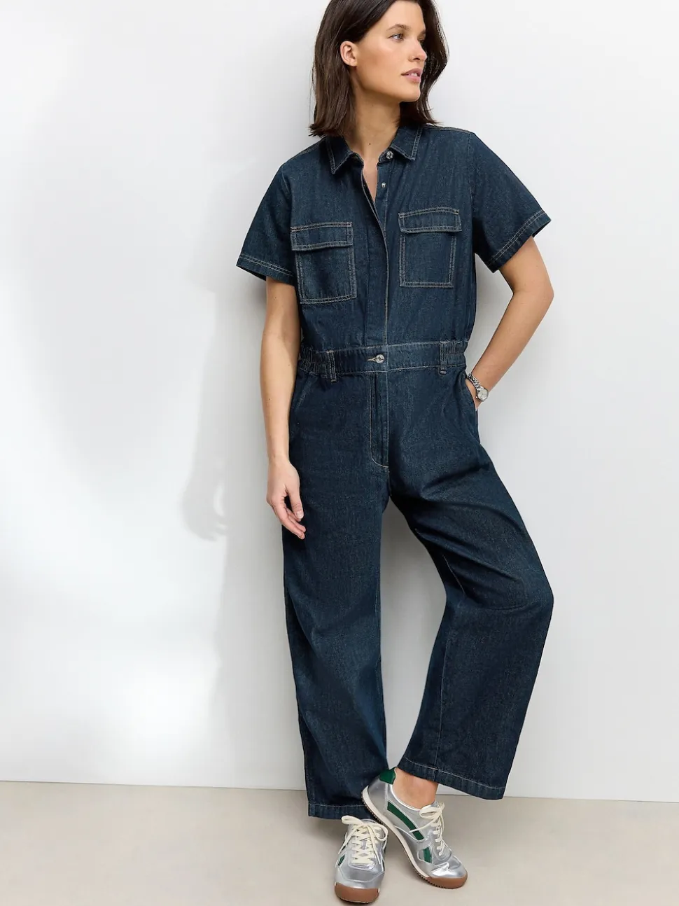 Dark Blue 100% Cotton Maternity Denim Boilersuit