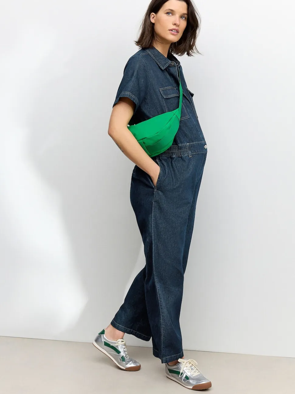 Dark Blue 100% Cotton Maternity Denim Boilersuit