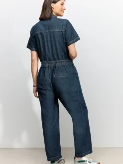 Dark Blue 100% Cotton Maternity Denim Boilersuit