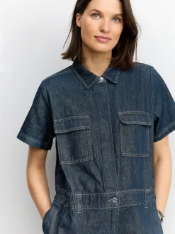 Dark Blue 100% Cotton Maternity Denim Boilersuit