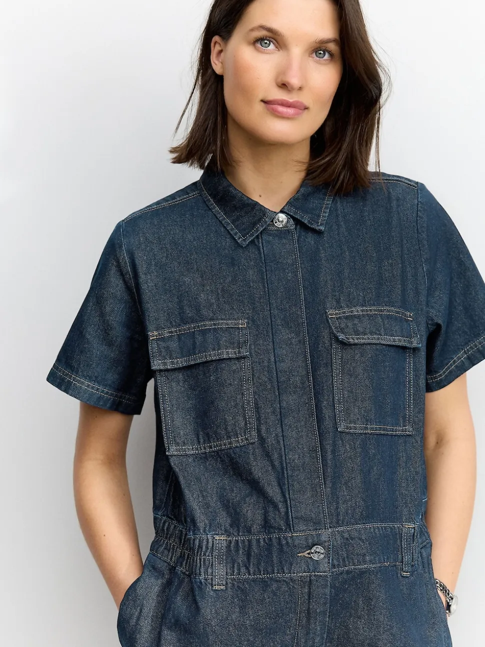 Dark Blue 100% Cotton Maternity Denim Boilersuit