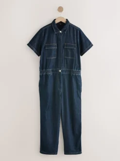 Dark Blue 100% Cotton Maternity Denim Boilersuit