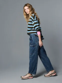 Dark Blue Ankle Straight Leg Carpenter Jeans