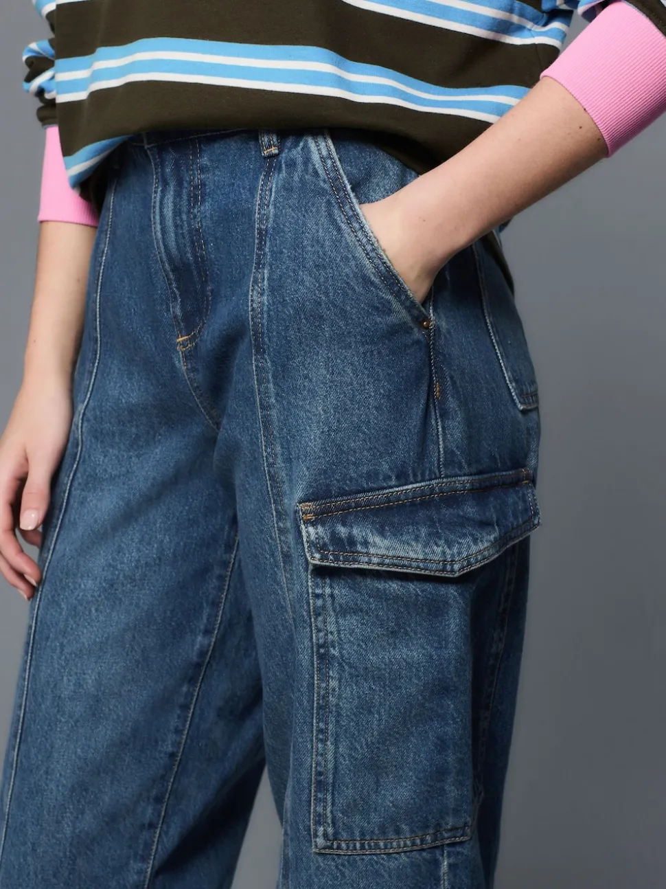 Dark Blue Ankle Straight Leg Carpenter Jeans