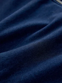 Dark Blue Denim Jersey Zip Through Hoodie