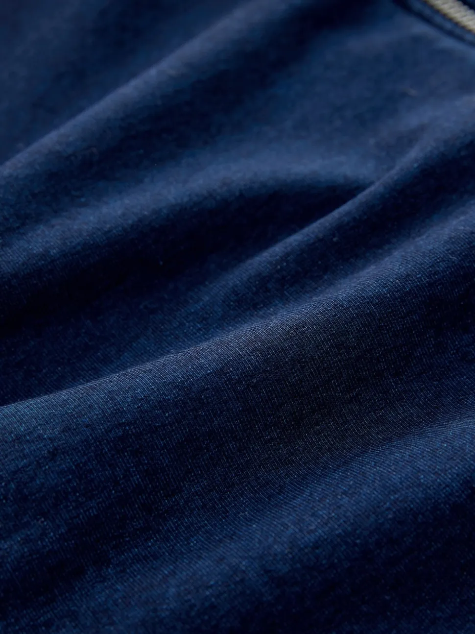 Dark Blue Denim Jersey Zip Through Hoodie