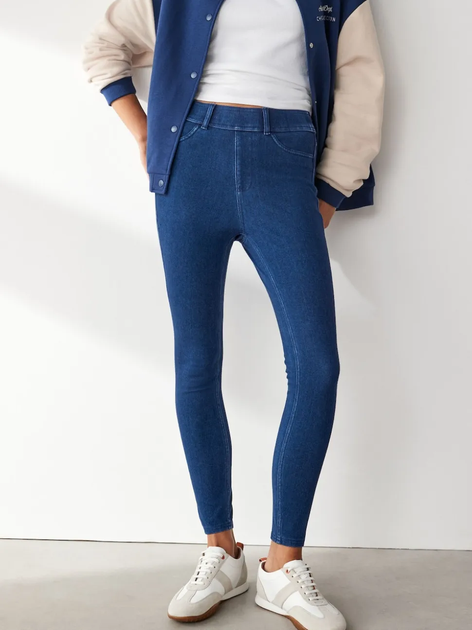 Dark Blue Full Length Jersey Denim Leggings