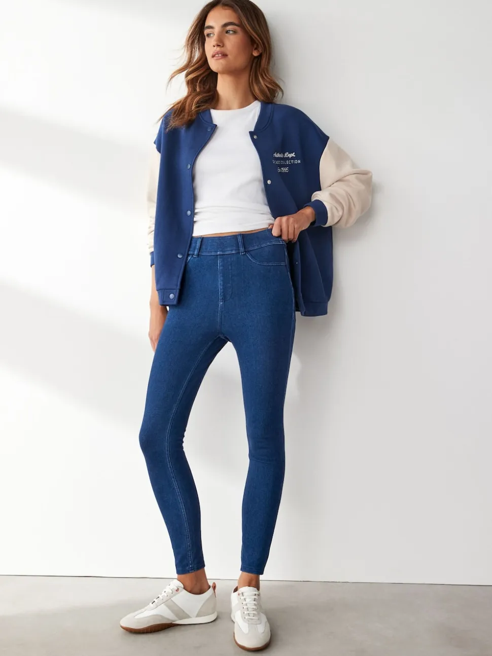 Dark Blue Full Length Jersey Denim Leggings