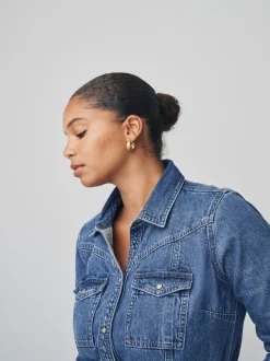 Dark Blue Fuller Bust Denim Midi Shirt Dress