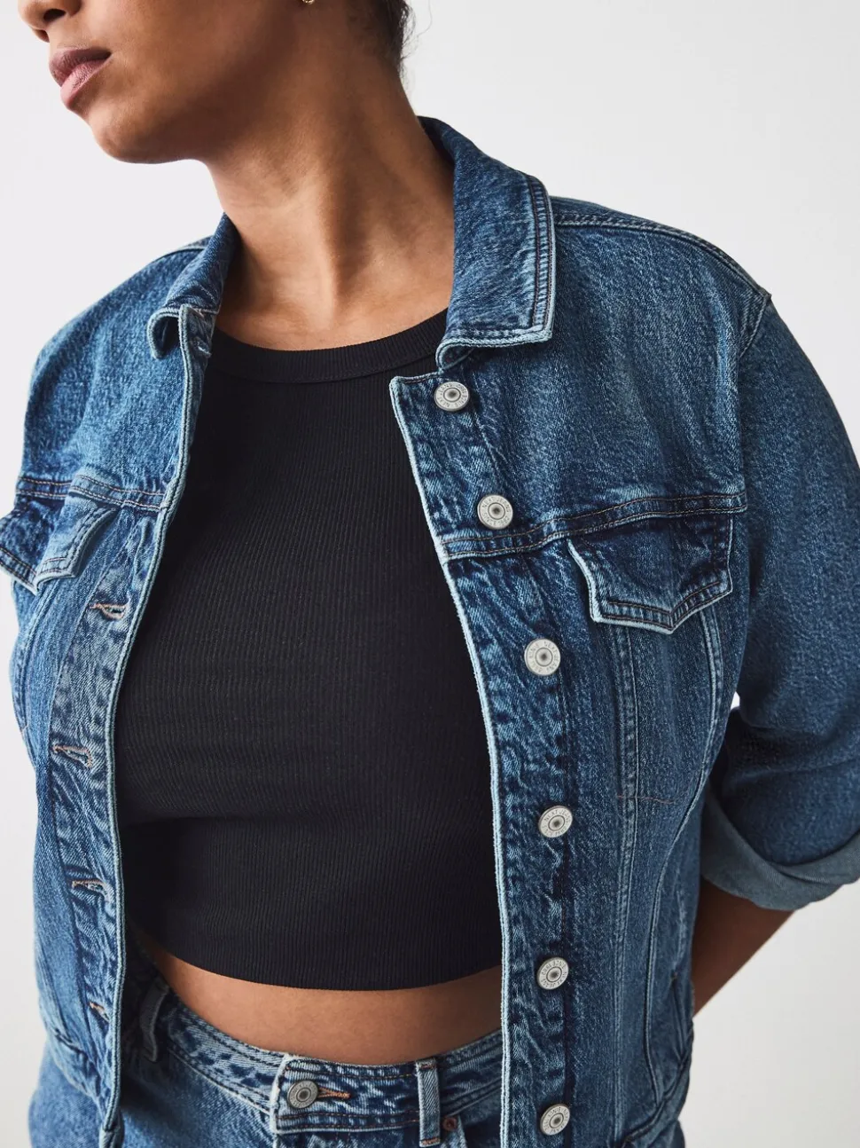 Dark Blue Fuller Bust Fitted Denim Jacket