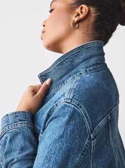 Dark Blue Fuller Bust Fitted Denim Jacket