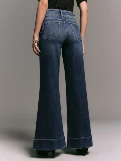 Dark Blue High Rise Stretch Wide Leg Jeans