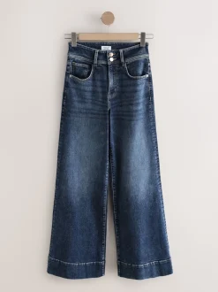 Dark Blue High Rise Stretch Wide Leg Jeans