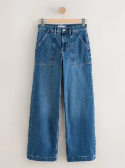 Dark Blue High Rise Utility Wide Leg Jeans