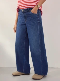 Dark Blue Maternity Wide Leg 100% Cotton Jeans