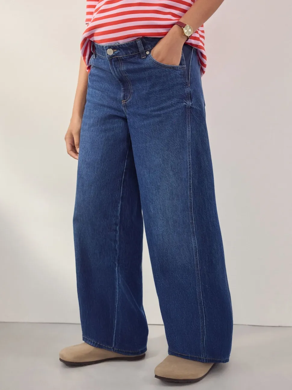 Dark Blue Maternity Wide Leg 100% Cotton Jeans
